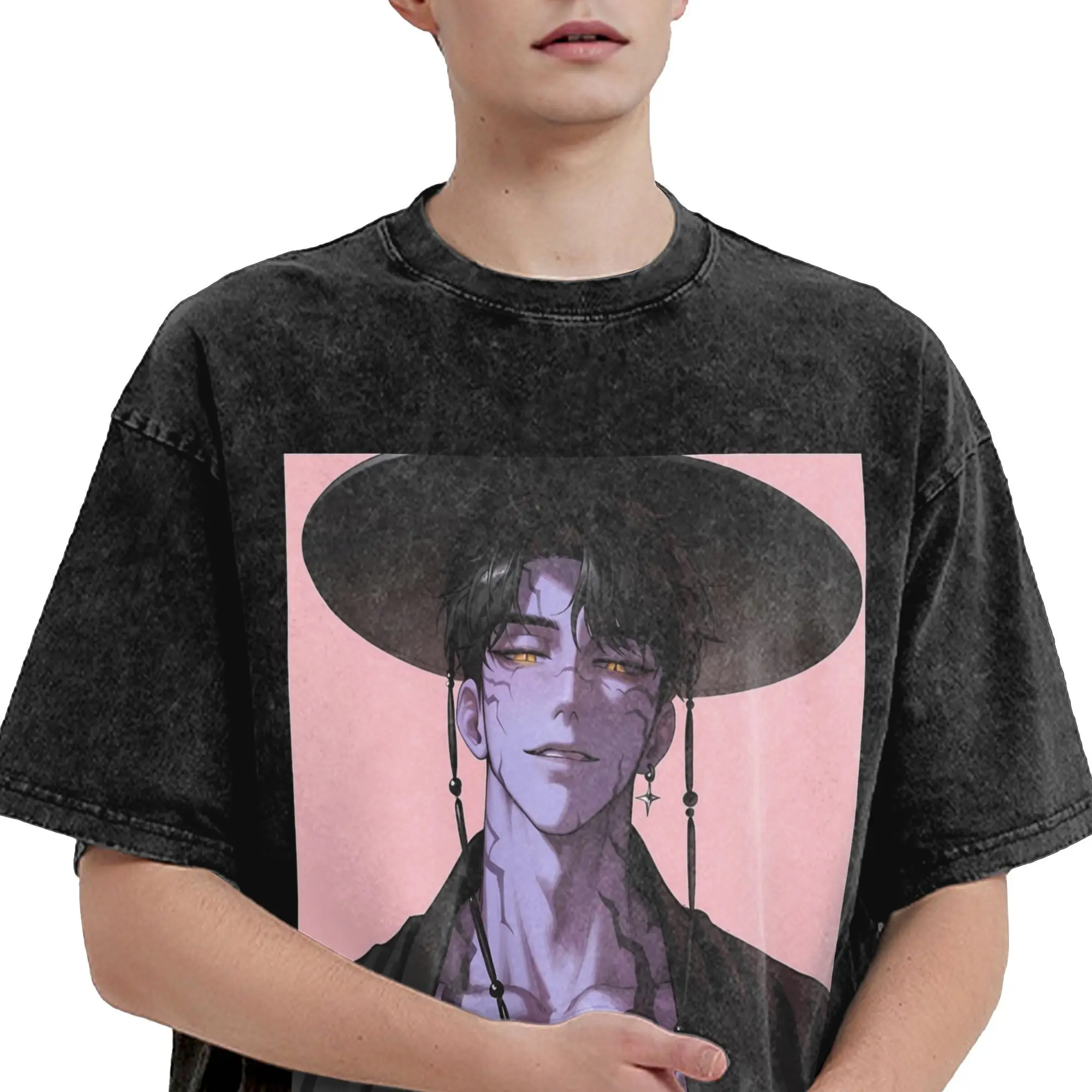 Фото Футболка с татуировкой Jinu KPop Hunters Demon Boy, свободные футболки с короткими рукавами, базовые топы Y2K, летние повседневные футболки с круглым вырезом большого размера №4