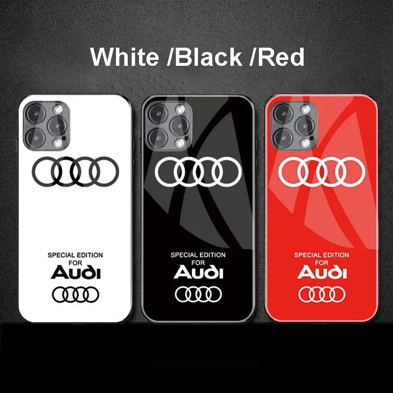Роскошный автомобильный чехол для телефона с логотипом Audi для iPhone 16, 15, 14, 13, 12, 11 Pro Max Plus Mini XR XS, противоударный чехол из жесткого стекла с зеркальной поверхностью