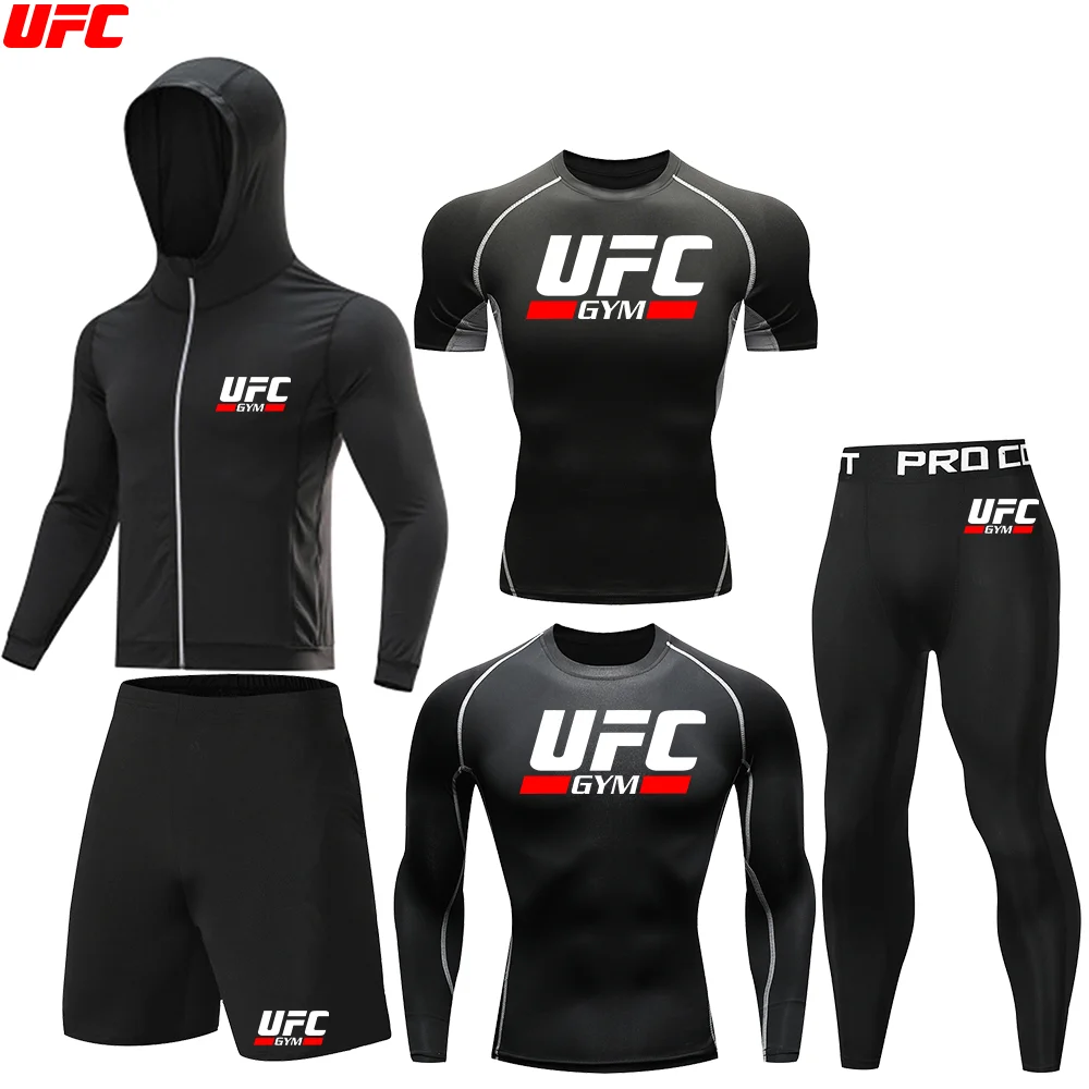 Фото UFC Детское осеннее термобелье, комплект для бега на открытом воздухе, компрессионные леггинсы для бега в тренажерном зале для мальчиков, детские футбольные комплекты из 5 предметов №2