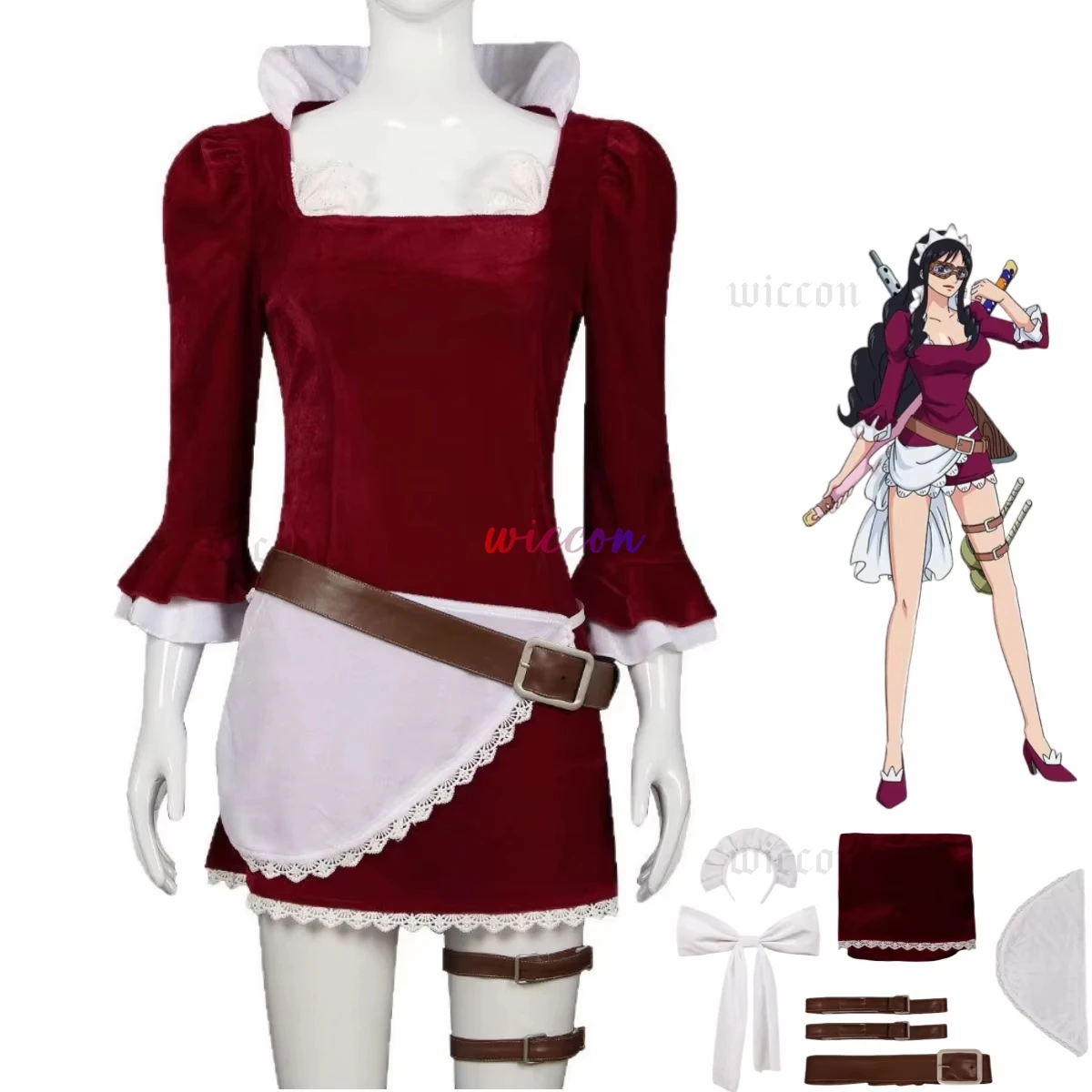 Аниме Baby-5 Maid Killer Косплей Костюм Buki Buki No Mi Wine Red Maid Dress Lolita Юбка Женщина Сексуальный Карнавальный Рождественский Костюм