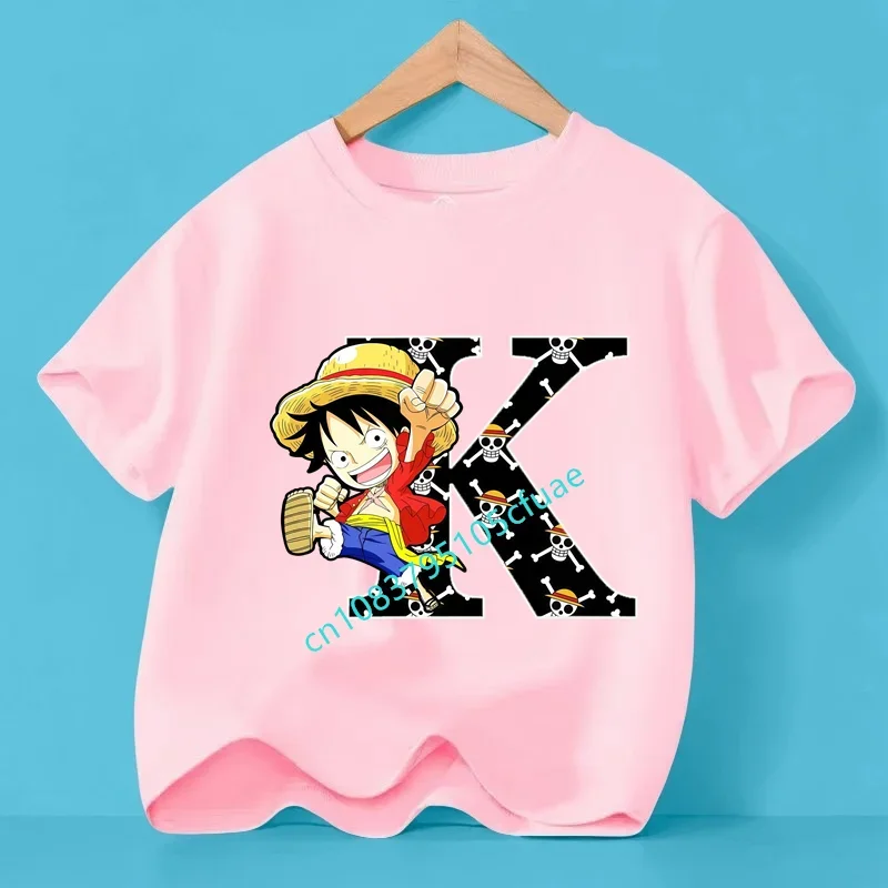 ONE PIECE Letter A-Z унисекс футболка Perempuan аниме графическая детская футболка с короткими рукавами для мальчиков и девочек топ подарок на день рождения японского аниме