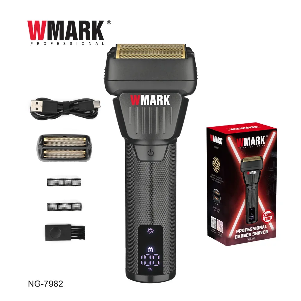 WMARK NG-7982 9000 об/мин новая бритва из нержавеющей стали с титановым покрытием и двумя лезвиями, электрическая мужская машинка для стрижки волос, бритва