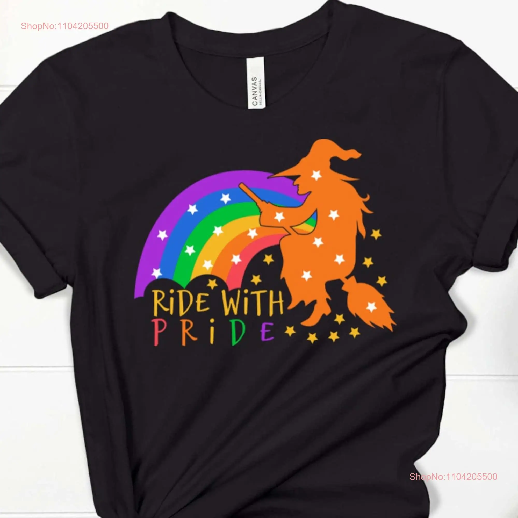 Футболка Ride With Pride Witch на Хэллоуин Rainbow LGBTQ с длинными или короткими рукавами