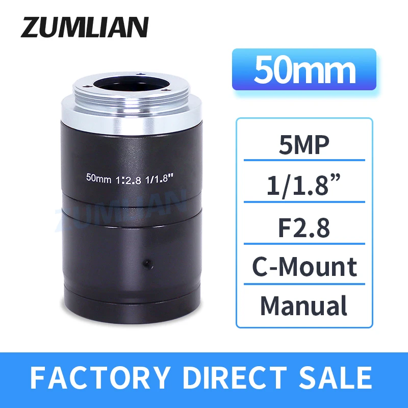 ZUMLIAN 50 мм объектив C-Mount FA 1/1.8 ''IMX178 CMOS F2.8 ручная Радужная фотокамера 5 мегапикселей