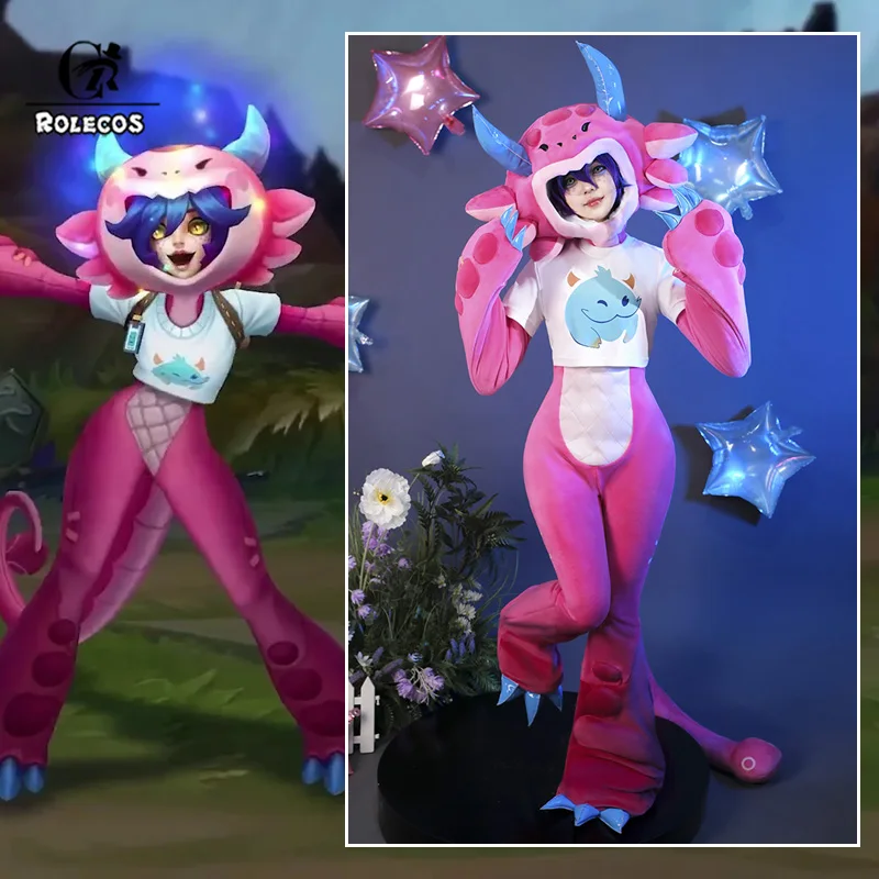 ROLECOS Game LOL Super Fans Neeko Megathread Косплей Костюм с хвостами Neeko Кукольный костюм Женская ночная рубашка Хэллоуин Наряд Костюм