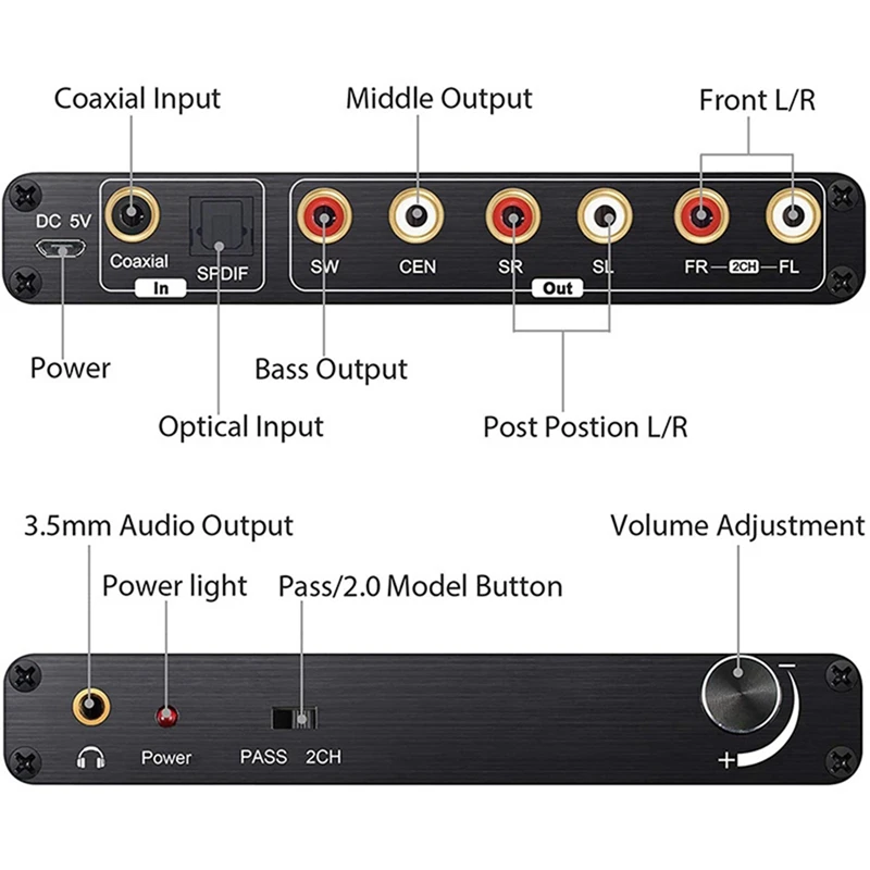 Фото Цифровой оптический Toslink SPDIF коаксиальный аналоговый RCA аудио конвертер адаптер с кабелем с 5.1CH цифровой аудио конвертер №4
