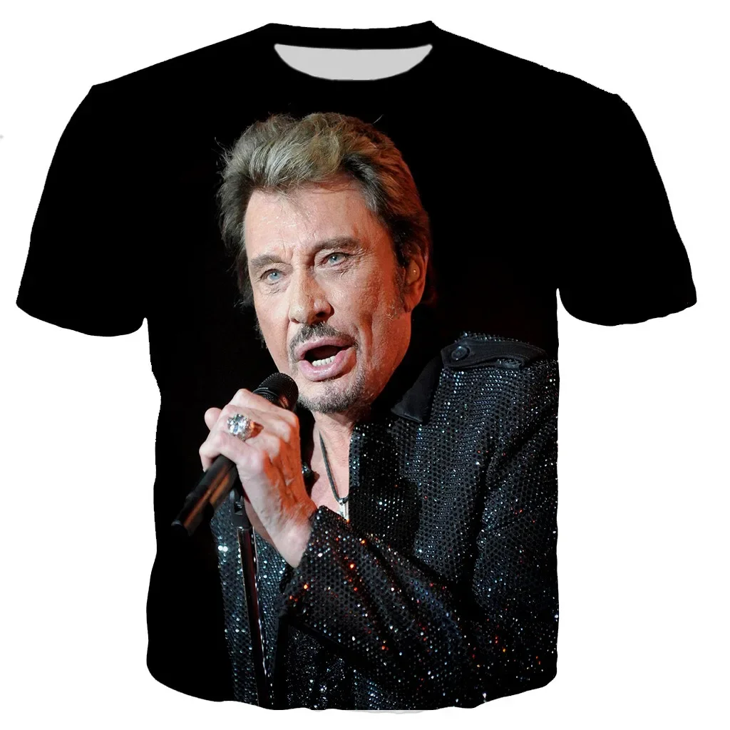 Фото Новая летняя популярная футболка Johnny Hallyday с 3D принтом, мужская и женская рок-модная повседневная одежда, футболка в стиле Харадзюку в стиле хип-хоп, топы №2