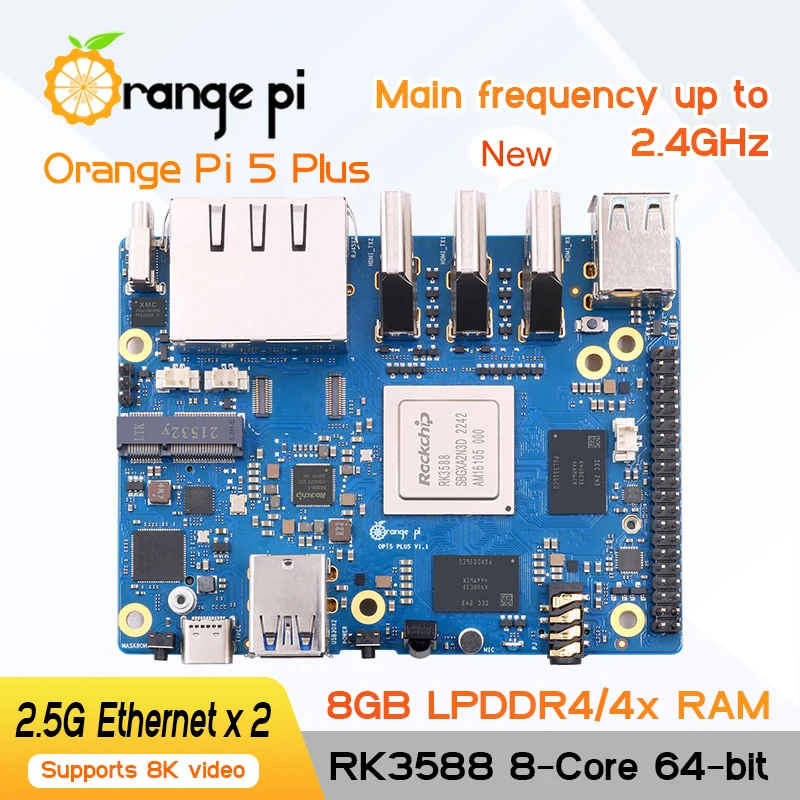 Orange Pi 5 Plus 8 ГБ LPDDR4 RK3588 Мини-ПК PCIe M.2 M-KEY Одноплатный компьютер, Run Orangepi OS/Ubuntu22.04/Debian11/Android12 Электронные компоненты и принадлежности