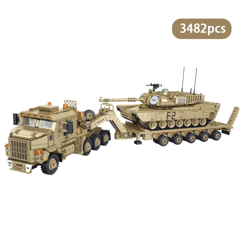 Фото Военный армированный автомобиль M1070, модель танка, транспортное средство, строительные блоки, Вторая мировая война, армейский прицеп, кирпичи, игрушки, подарок для детей, 3482 шт. №1