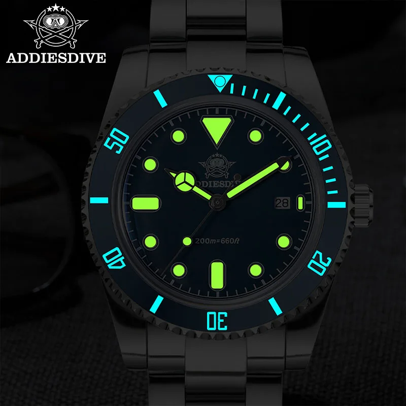 ADDIESDIVE Часы для дайвинга 2115 Кварцевый механизм Супер яркий C3 Lume Керамический безель Пузырьковое стекло 200 м Водонепроницаемый ультратонкий корпус (art.: 3920d22649a7e) - 3920d22649a7e