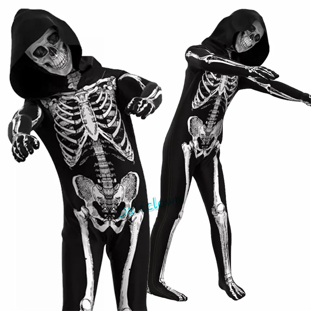 Костюм зомби для детей, костюм с маской зомби на Хэллоуин, косплей, страшный скелет, череп, костюм, комбинезон, комплекты, одежда для карнавала и вечеринки