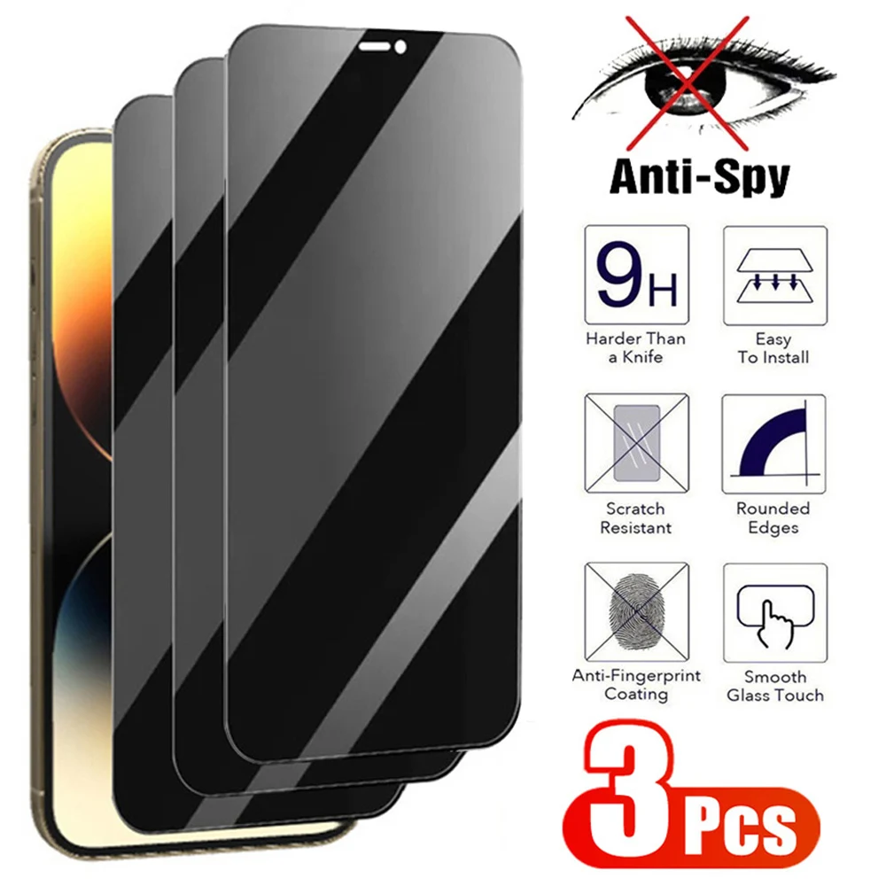 3 шт., антишпионское закаленное стекло для iPhone 15 14 13 12 Mini 11 Pro Max, Защита экрана для iPhone 7 8 Plus SE X XR XS MAX