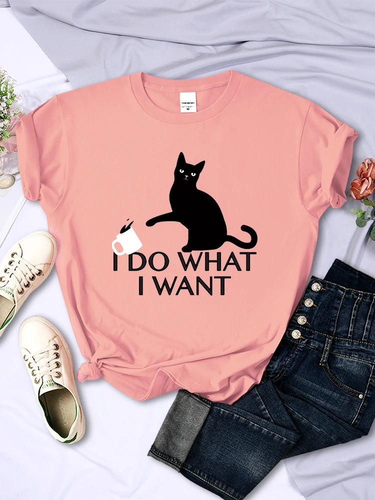 Женские футболки с надписью «I Do What I Want», модная мягкая креативная винтажная Повседневная дышащая женская футболка с коротким рукавом и черной кошкой, одежда