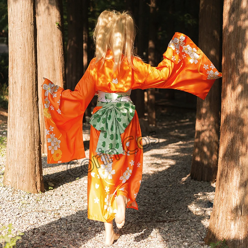 Фото Аниме Супер данганронпа 2 Hiyoko Saionji Косплей Костюм Кимоно оранжевое платье полный комплект наряд парик для взрослых женщин одежда на Хэллоуин №5