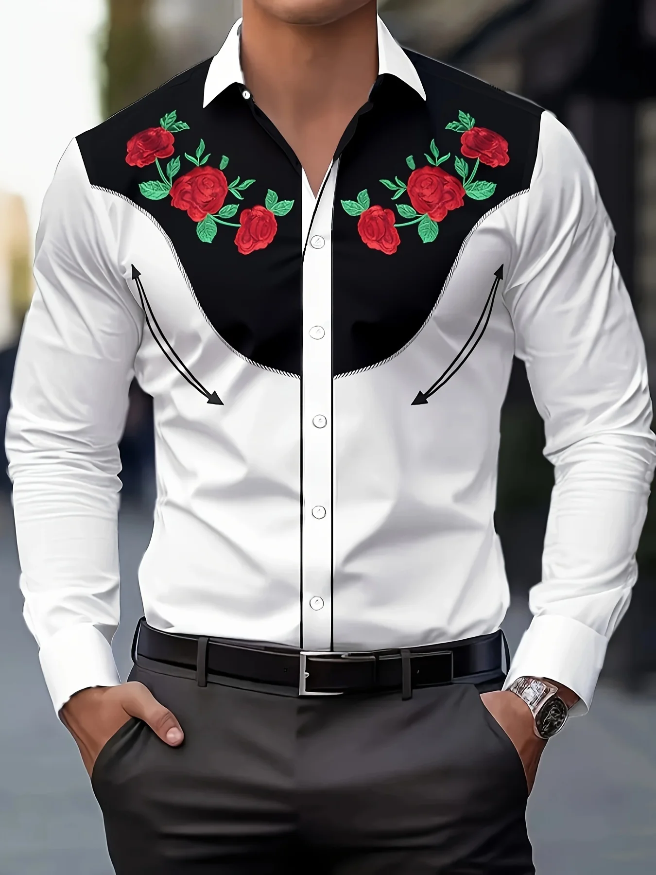 Фото Men's Stylish Long Sleeve Shirt Breathable Casual Button-Up vintage Spring Fall west cowboy style full sleeve shirts №3
