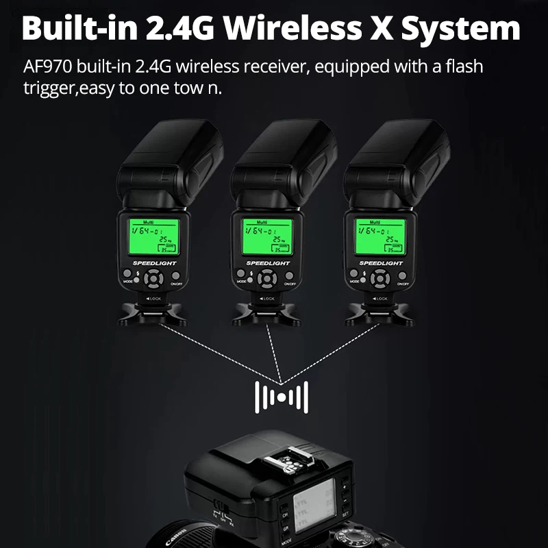 Фото Ambitful AF970 вспышка Speedlight Speedlite универсальная для камеры Fujifilm Olympus Nikon Canon 650D 550D 450D 60D 7D 5D №4