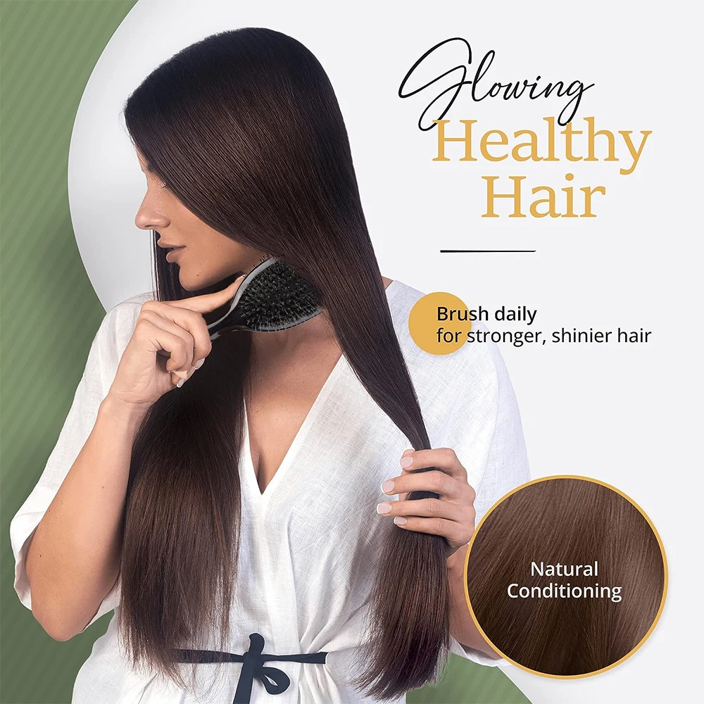 Фото Hair Want Щетка для волос из щетины кабана и нейлона – антистатическая щетка-подушка для разглаживания, распутывания и парикмахерских услуг №5