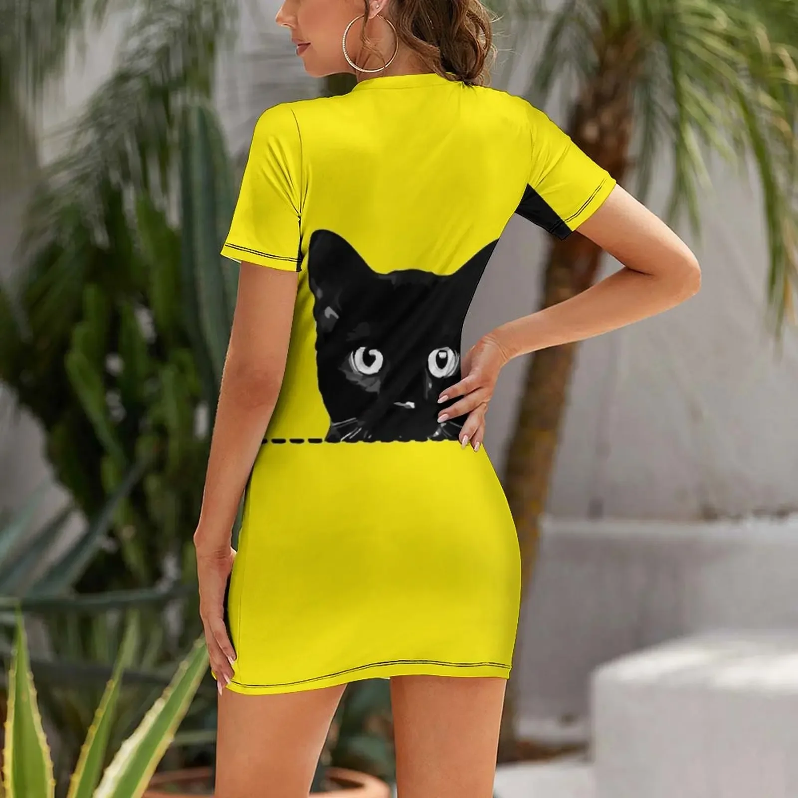 Фото Платье с короткими рукавами Black Cat Peeking From Pocket, летние женские платья, длинные платья для женщин, платье №2
