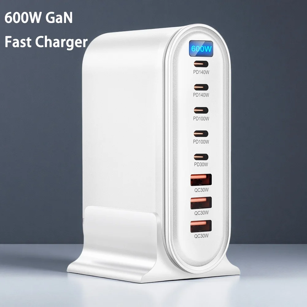 Фото 8 портов 600 Вт GaN быстрое зарядное устройство со светодиодным дисплеем USB C 5C3A PD настольная станция быстрой зарядки адаптер для iPhone/Samsung/Xiaomi/iPad №2
