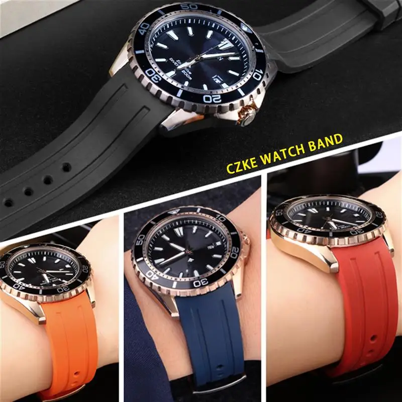 Фото Ремешок PCAVO с изогнутыми интерфейсами для часов Citizen BN0190-15E/0191/0193 CA0718-13E CA4386/4385, мужской резиновый ремешок для часов, браслет №5