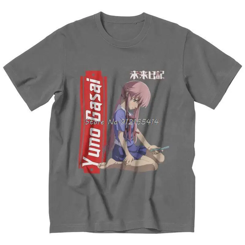 Фото Футболка Yuno Gasai Future Diary Мужская, новинка, футболка Mirai Nikki Yukiteru Amano, хлопковая аниме футболка, топы, уличная одежда в стиле Харадзюку №3