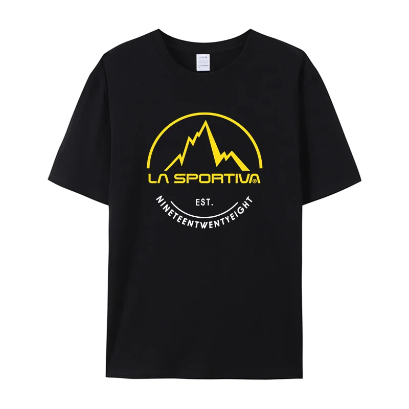 La Sportiva Мужская черная футболка S 3XL Мужская хлопковая футболка с трафаретным принтом Мужская футболка с коротким рукавом и круглым вырезом