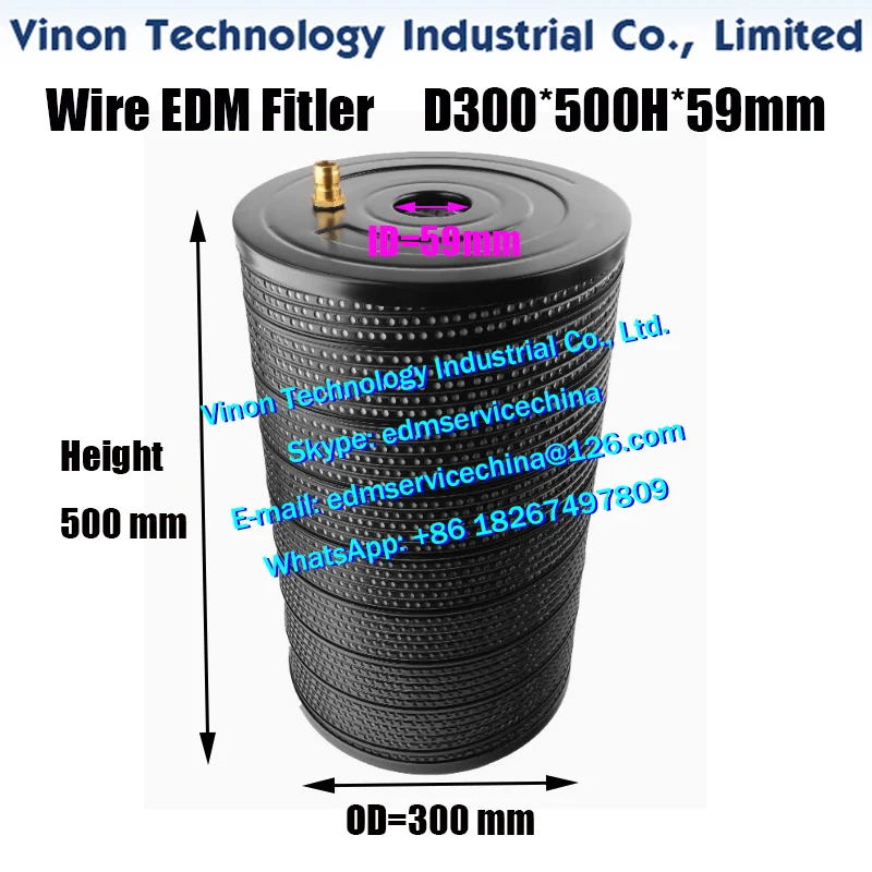 Фильтр EDM OD300x500Hmm, ниппель 20 мм, центральное отверстие 59 мм для MITSUBI SHI CHMER JIANSHENG ACCUTEX Картридж фильтра для резки проволоки