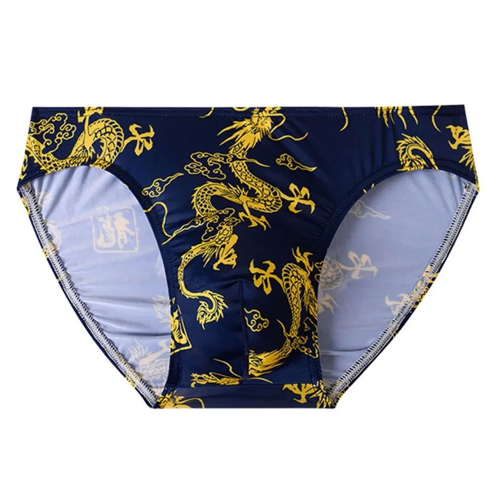 Чоловічі трусы Cool IceSilk Dragon Pattern Тонкі дихаючі зручні трусики Шовковистий трикутник Короткі трусики з опуклою мошонкою