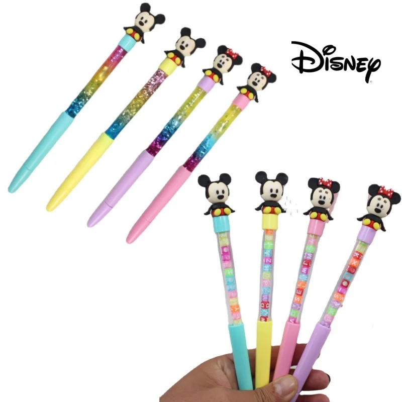 Кукла Ститч Disney, канцелярские принадлежности, черная ручка, игрушка, аниме фигурка Микки Мауса, школьные принадлежности для письма, нейтральная ручка, подарок для детей