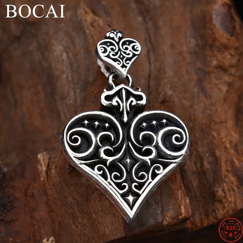 BOCAI S925 Подвески из стерлингового серебра для женщин и мужчин, новая мода, вечный ротанговый узор, в форме сердца, ювелирные изделия в стиле панк, оптовая продажа