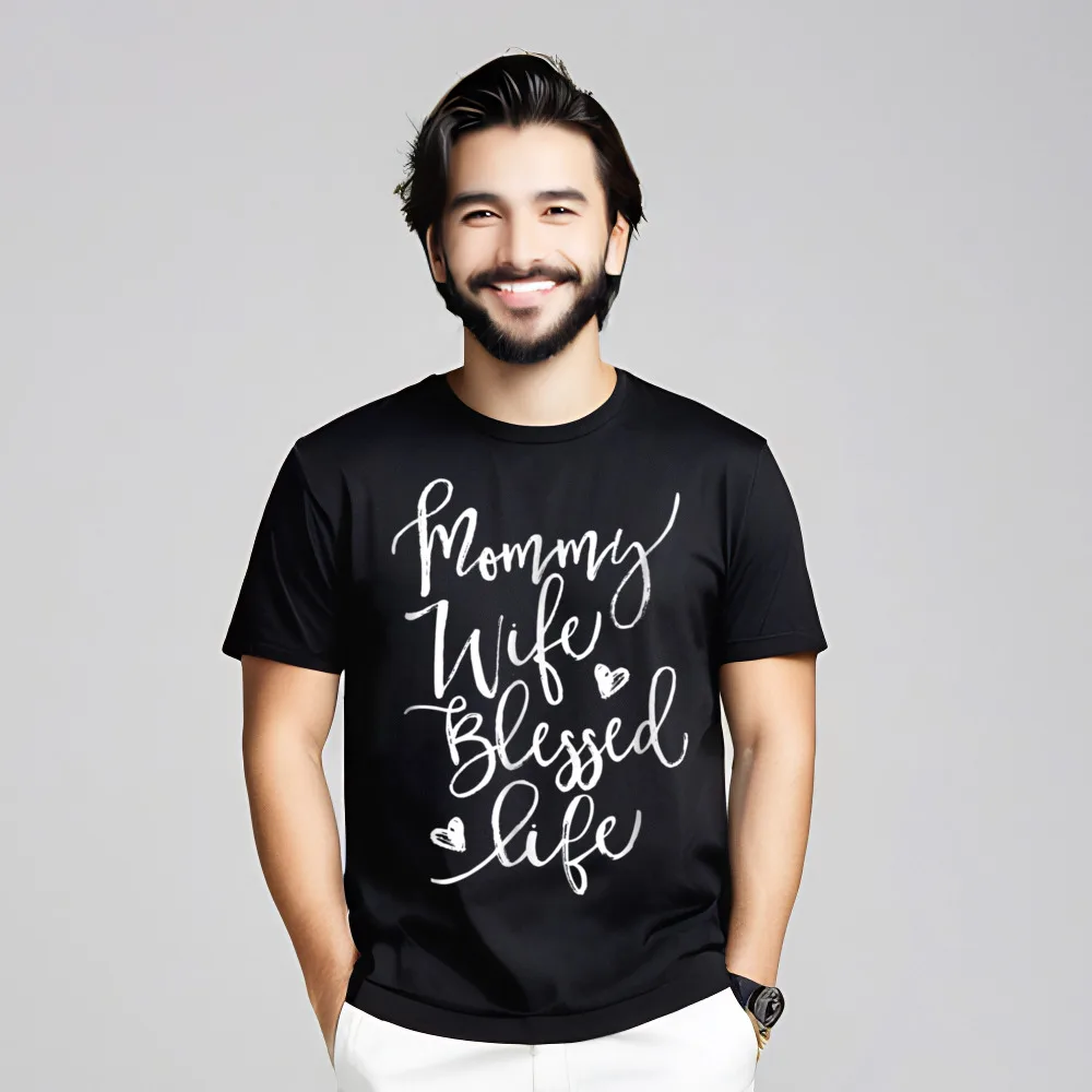 FunnySummer Short Sleeve Tees Summer Discount O Neck Cotton Tops T Shirt Woman T Shirts Mama Wife Blessed Life Funny