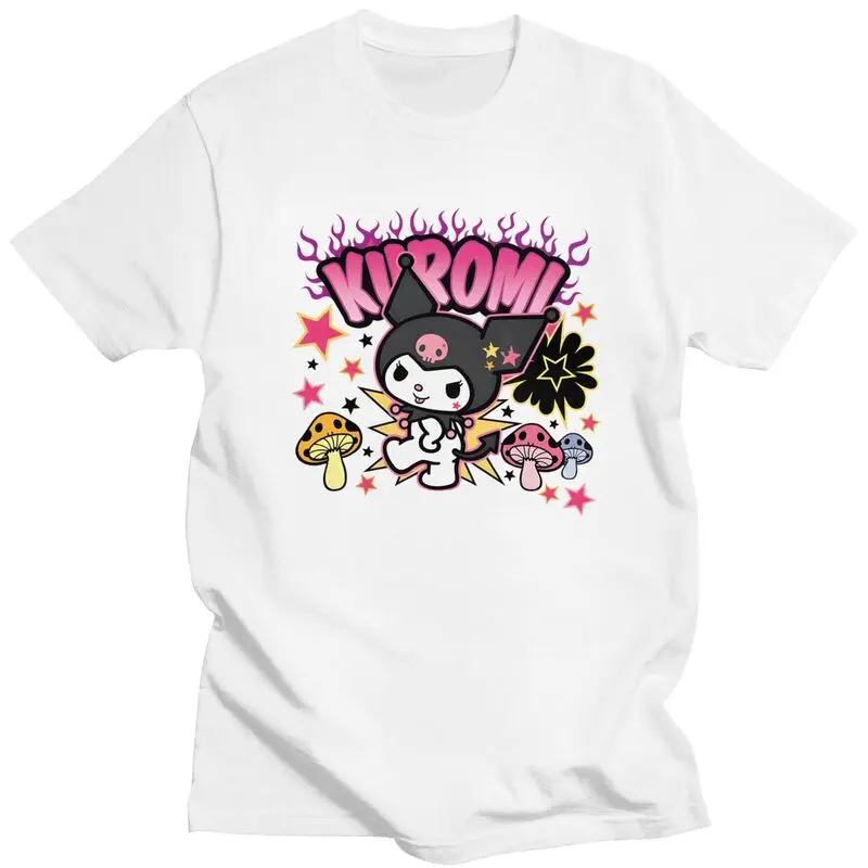 Мужские футболки Sanrio Anime Kuromi на заказ, хлопковые футболки с короткими рукавами, уличная футболка, повседневная футболка, одежда