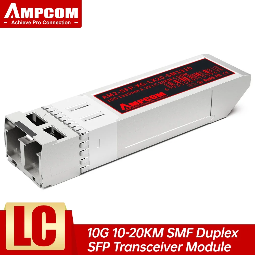 AMPCOM 10G LC SFP + одномодовый модуль дуплексного приемопередатчика 10GBase-SX BiDi SFP 1310nm 10km 20km DOM SMF волоконно-оптический модуль