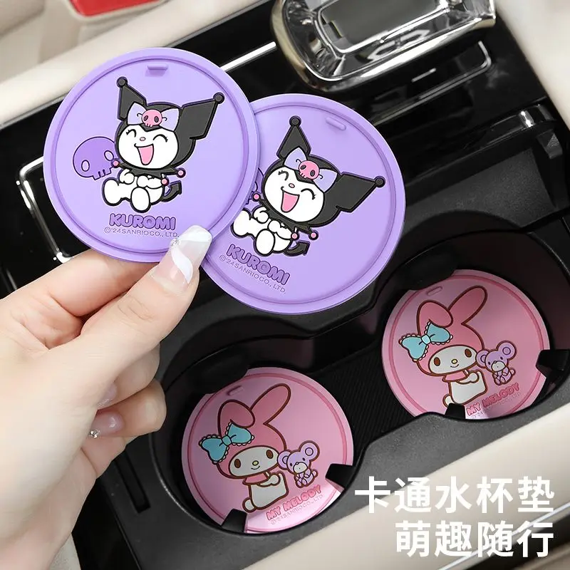 Автомобильный нескользящий коврик Sanrio Mymelody Kuromi, мультяшный многофункциональный коврик для хранения чашек, защитный коврик для интерьера автомобиля