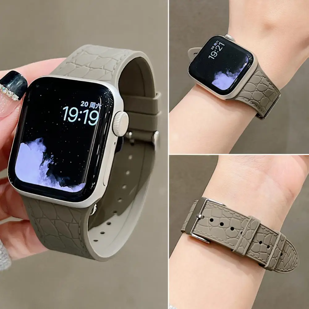 Фото Силиконовый ремешок с узором личи для Apple Watch Bands Ultra2 40 мм 44 46 45 49 42 41 мм Correa Браслет iWatch Series 10 SE 9 8 7 6 №2