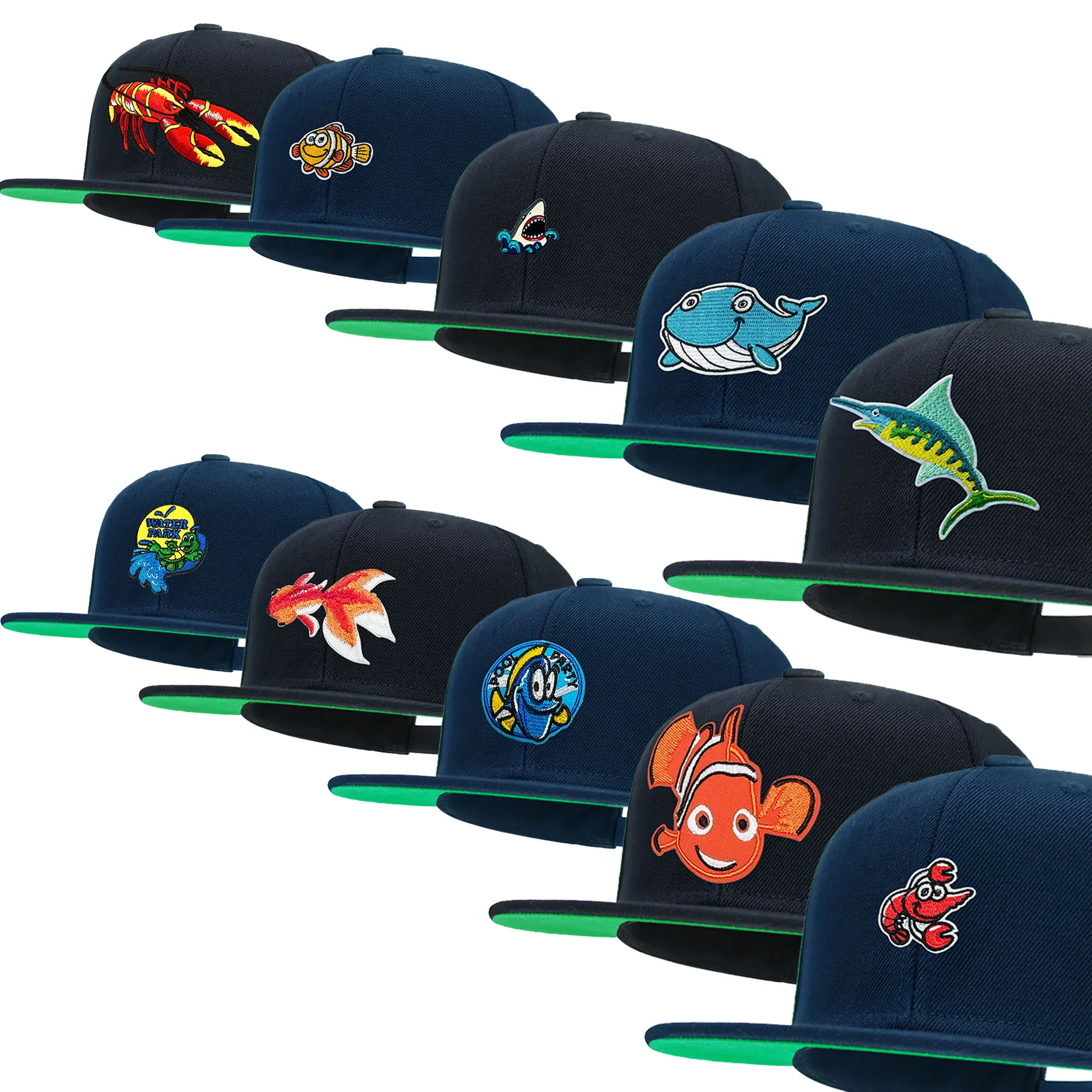 Морская жизнь Hippocampe Poisson-Clown Marlin Homard Et Crabe Шерстяные шляпы Snapback с вышивкой для мужчин и женщин Бейсболки