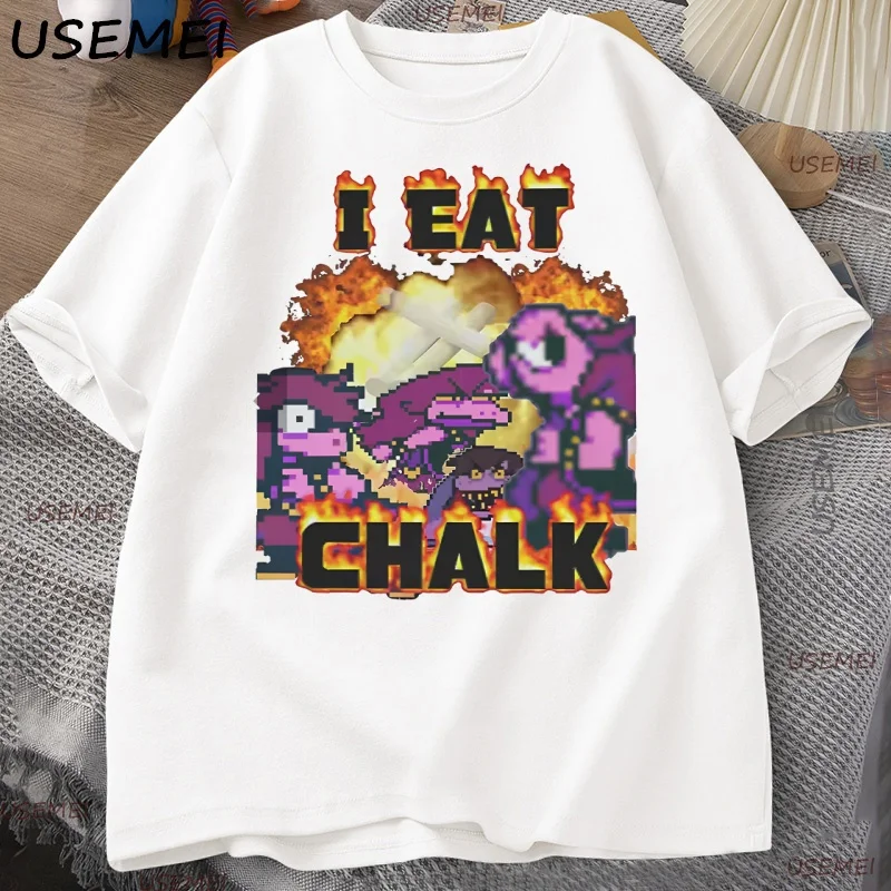 Футболка I Eat Chalk Deltarune Game для мужчин и женщин, повседневная забавная футболка с коротким рукавом и круглым вырезом, уличная одежда, мужские футболки с графикой