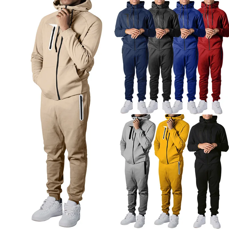 Фото Толстовка Celana Panjang Pria 2 Potong Baju Olahraga Pria Ritsleting ber10a Kaus Jogging Dua Set мужская одежда с капюшоном №1