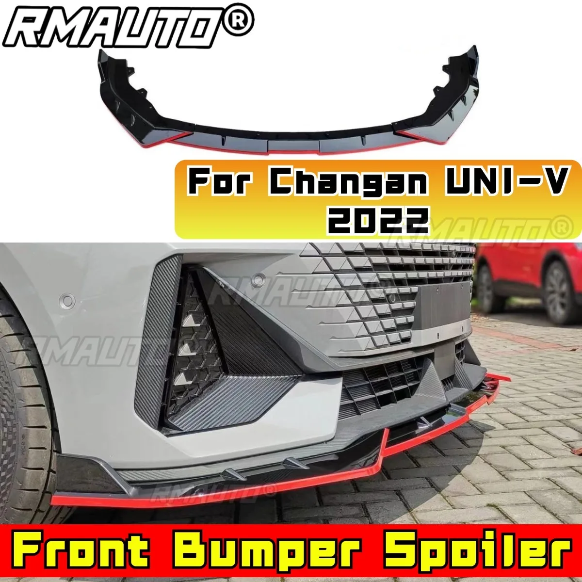 Для Changan UNI-V 2022, передний бампер автомобиля, разделитель губ, диффузор, комплект кузова, глянцевая черная защита бампера, модификация, часть