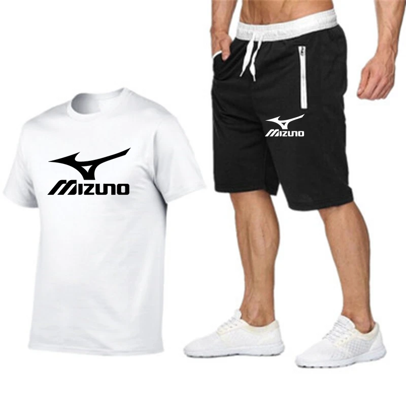 Фото Мужской комплект футболки MIZUNO, летняя новейшая спортивная одежда, костюм, футболка из полиэстера с принтом + шорты, Быстросохнущий мужской костюм для бега, комплект из 2 предметов №1