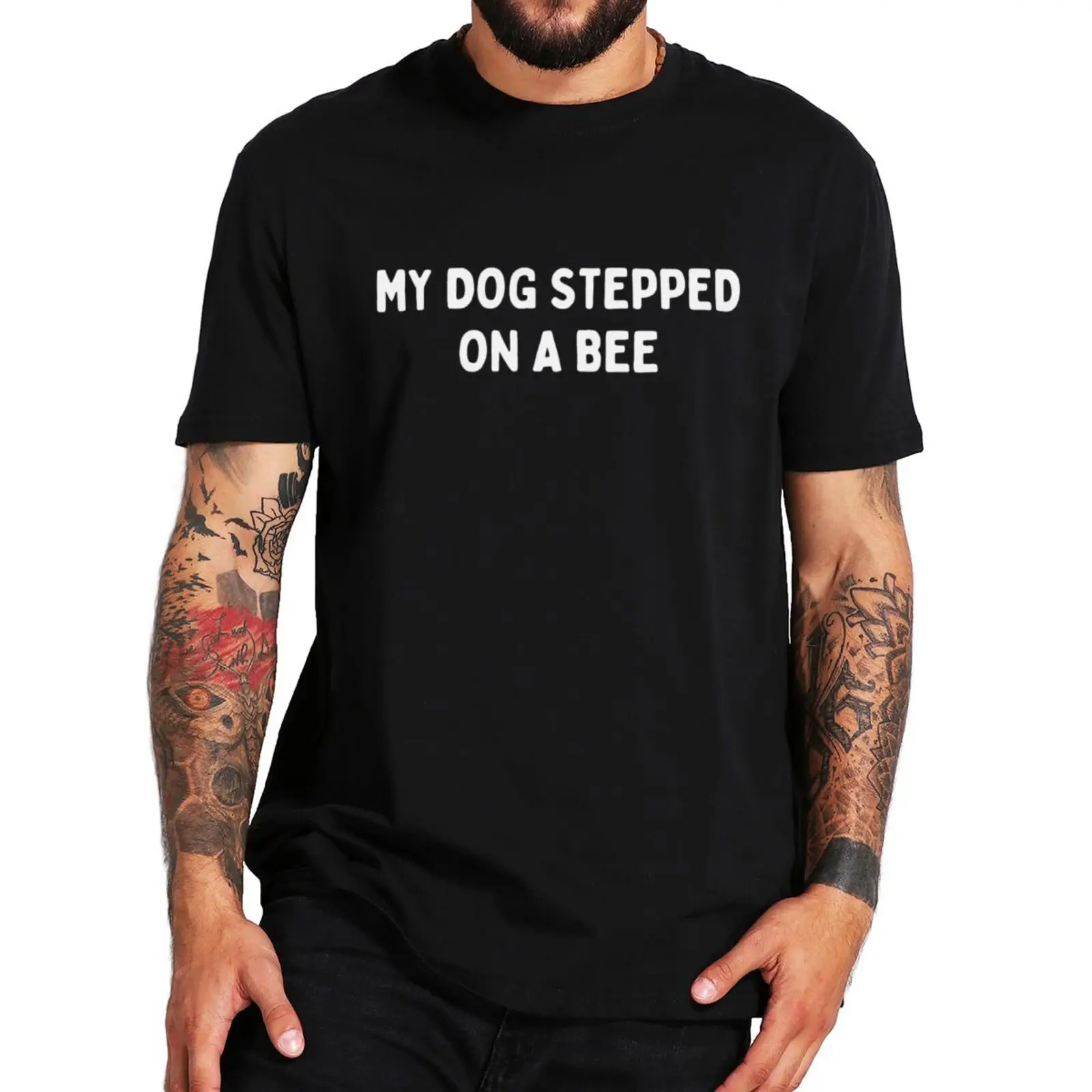 Футболка с надписью «My Dog Stepping On A Bee», футболка с надписью «Sarkastik Meme Kaus Dasar Kasual for Pria Wanita 100% Katun Atasan Kaus Longgar