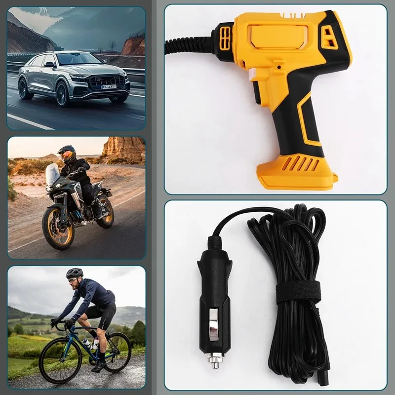 Фото Подходит для аккумуляторного воздушного компрессора DeWALT, автоматического накачивания шин, беспроводной электрический насос с цифровым манометром для автомобиля, велосипеда №4