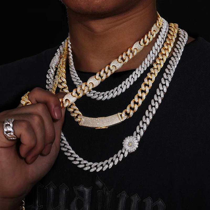 Фото Прямая заводская цена Iced Out 10 мм позолоченное серебро 925 пробы VVS муассанит с бриллиантом Майами кубинское ожерелье-цепочка №5
