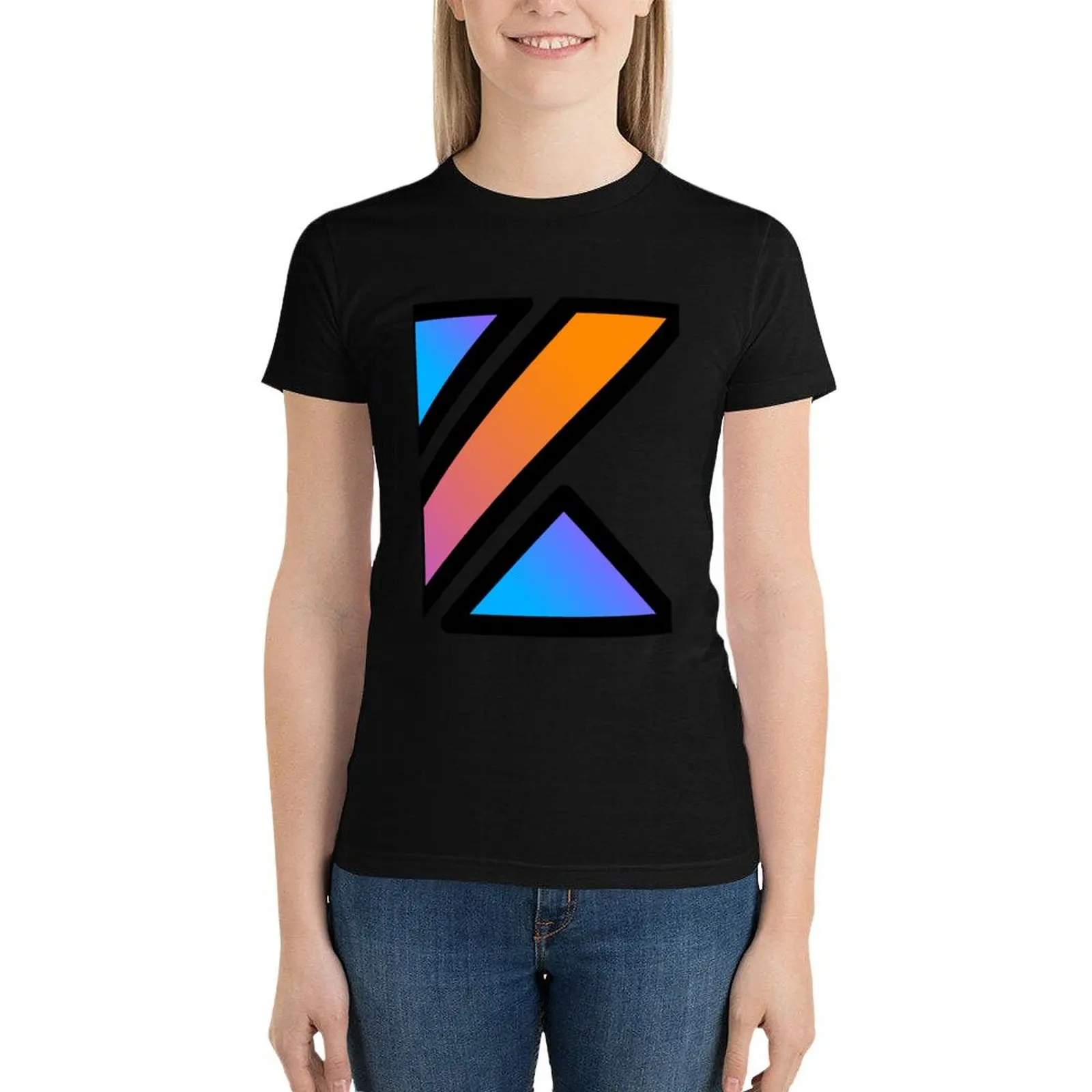 Фото Футболка kotlin с надписью k цветная быстросохнущая Эстетическая одежда Дизайнерская Женская Роскошная Одежда №4