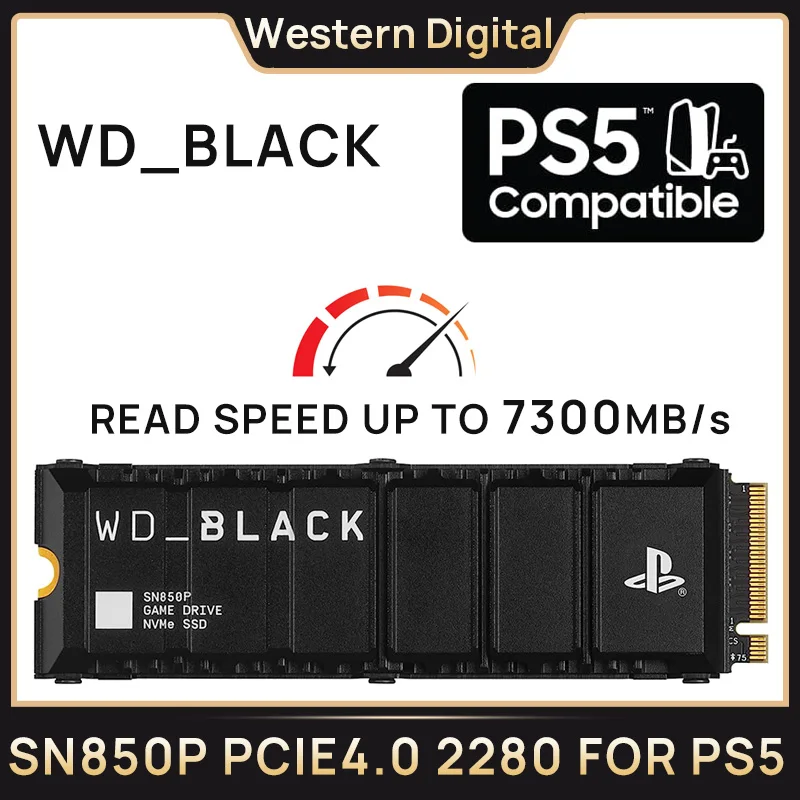 Western Digital WD_BLACK SN850P с радиатором SSD 1 ТБ 2 ТБ 4 ТБ M.2 NVMe PCIe 4,0 2280 SSD для PS5 Playstation 5 игрового компьютера