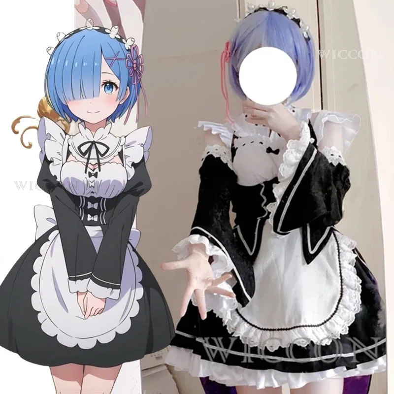 Фото 2025 22 Аниме Ram Rem Lolita Maid Косплей Vestido Re: Zero Kara Hajimeru Isekai Seikatsu костюмы на Хэллоуин для женщин Lo №2