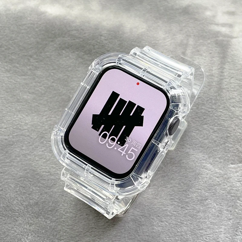 Для Apple Watch Band 44 мм 40 мм 45 мм 46 мм 42 мм 38 мм 41 мм Прозрачный силиконовый браслет iWatch series 10 9 8 7 6 3 se Чехол + ремешки
