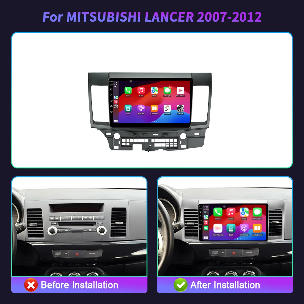 Фото Для MITSUBISHI LANCER 2007-2012 беспроводной CarPlay Android 14 радио автомобильный мультимедийный плеер сенсорный 2K QLED экран №2