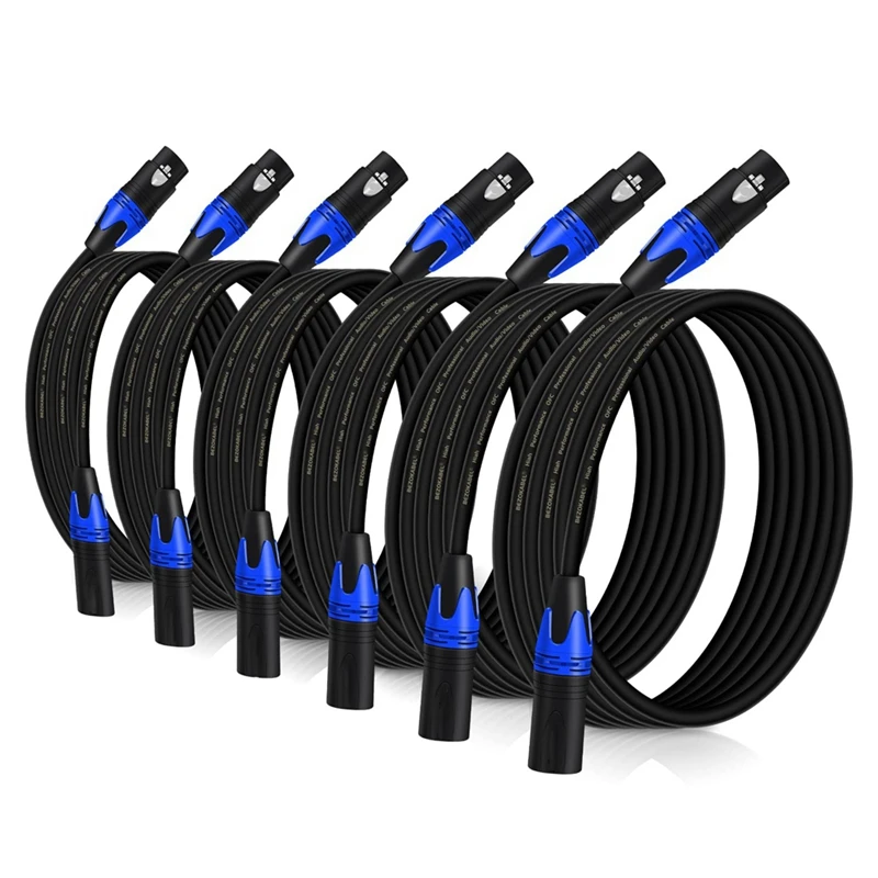 6 шт. 10 футов штекер-гнездо 3Pin XLR к XLR микрофонный кабель для усилителя микшера, акустических систем, студии записи