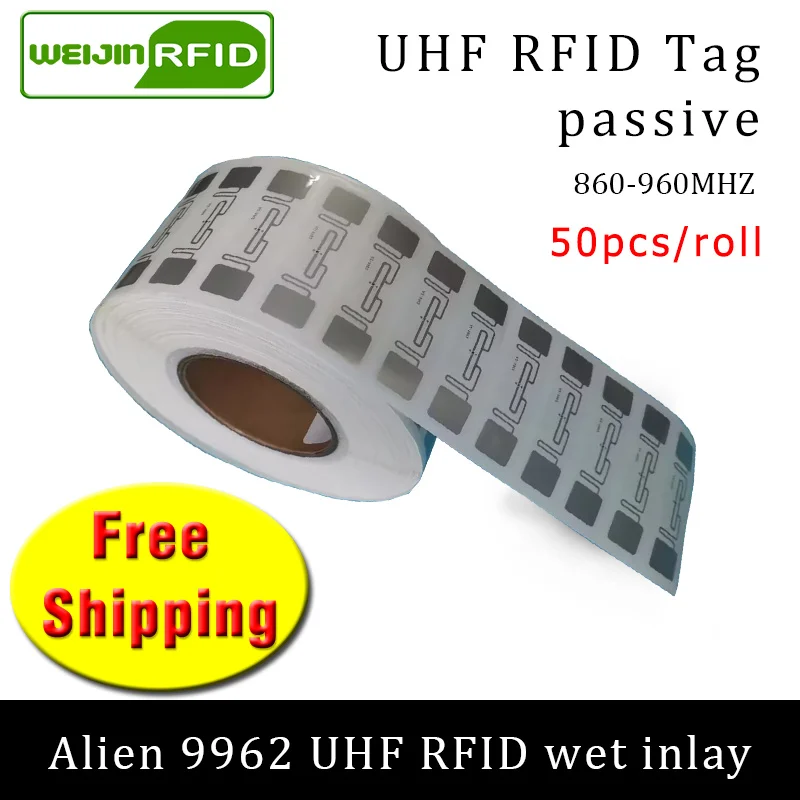 RFID-метка UHF наклейка Alien 9962 мокрая инкрустация 915 МГц 868 МГц 860-960 МГц Higgs9 EPC 6C 50 шт. Бесплатная доставка клейкая пассивная RFID-этикетка